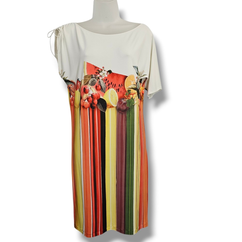 Just Cavalli Beachwear Dress M White Fruit Print Luxury Cruise Resort Tropical
